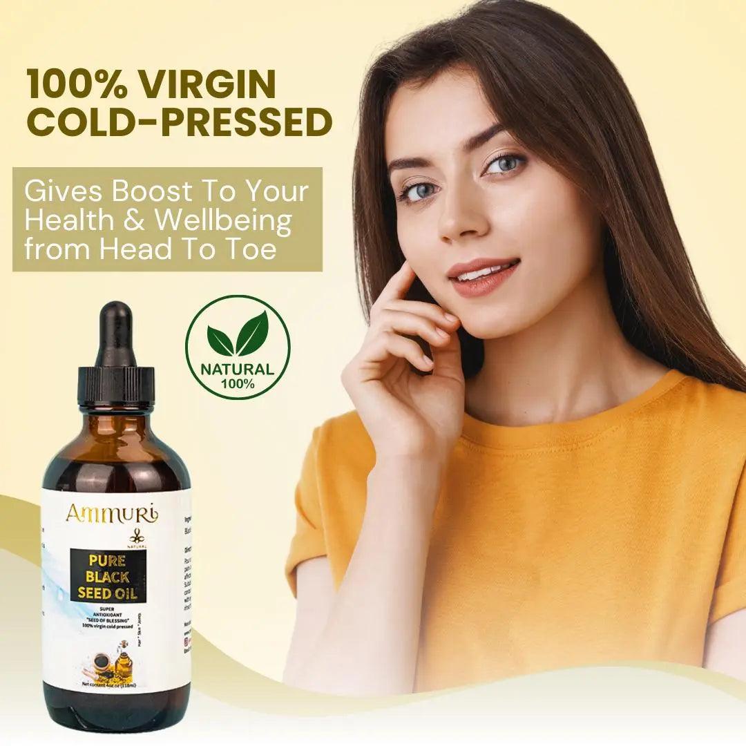 Ammuri Pure Black Seed Oil 100% Cold Pressed – Nigella Sativa | Super Antioxidant for Skin, Hair, Immunity & Joint Support