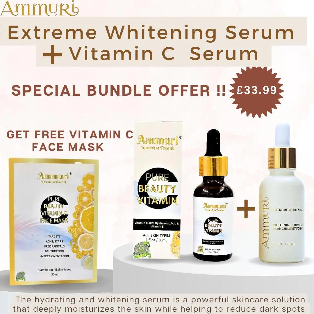 Extreme Whitening Serum Kojic Acid Lightening Serum & Ammuri Vitamin C Serum for Face Free Vitamin C Face Mask