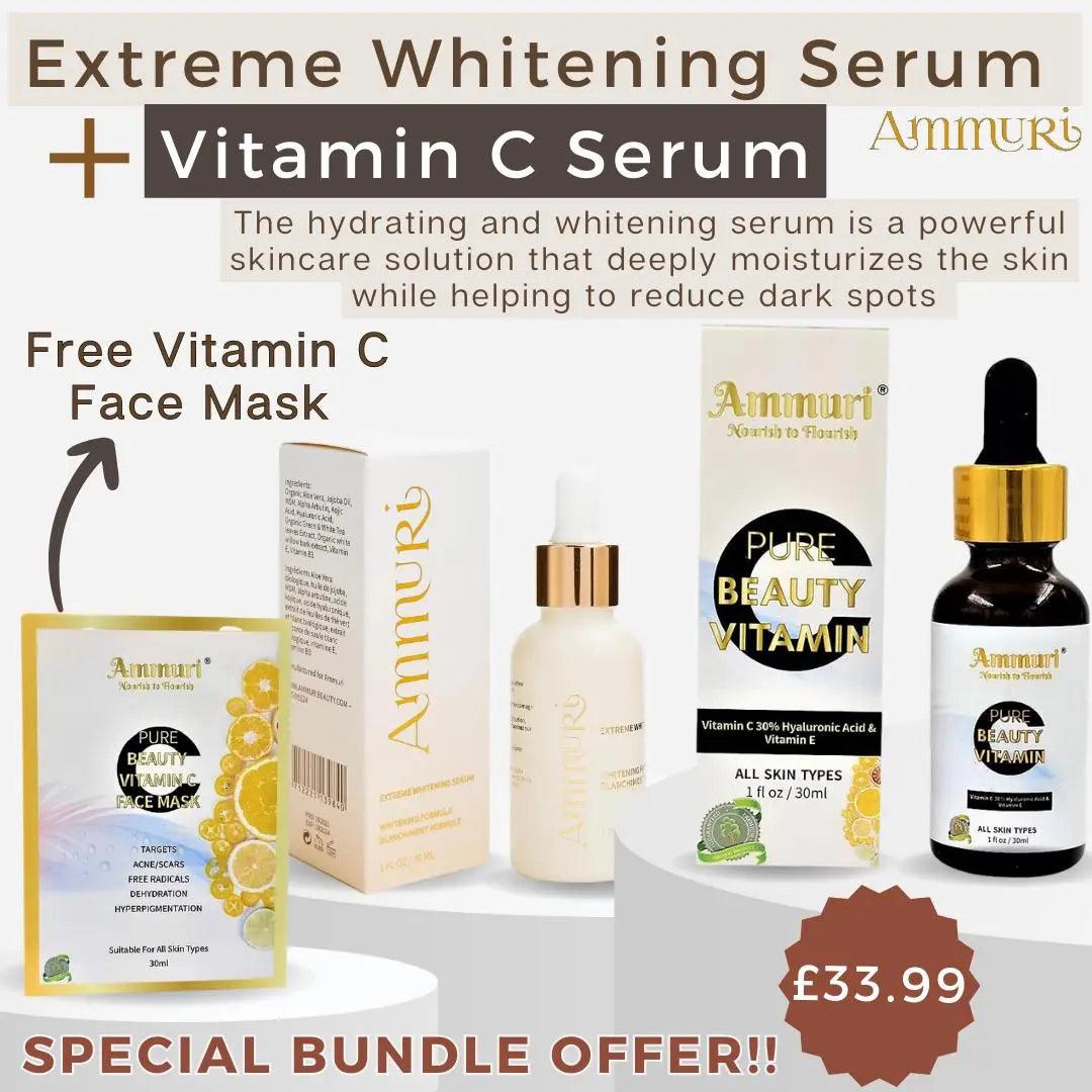 Extreme Whitening Serum Kojic Acid Lightening Serum & Ammuri Vitamin C Serum for Face Free Vitamin C Face Mask
