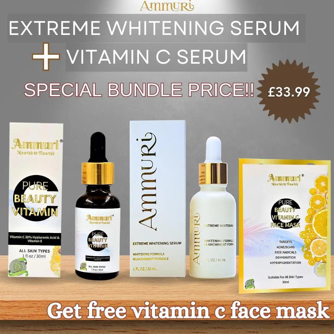 Extreme Whitening Serum Kojic Acid Lightening Serum & Ammuri Vitamin C Serum for Face Free Vitamin C Face Mask