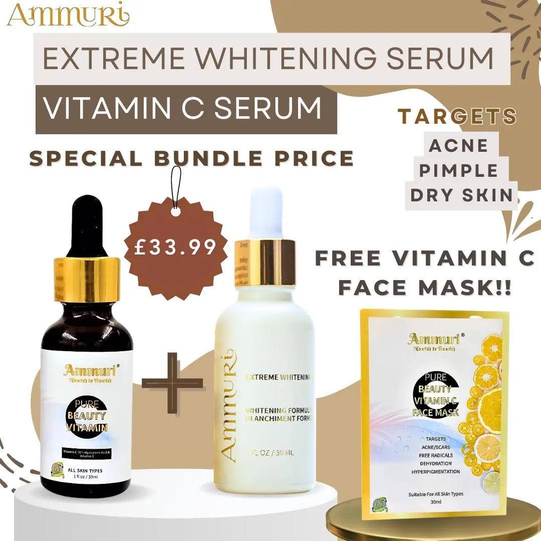 Extreme Whitening Serum Kojic Acid Lightening Serum & Ammuri Vitamin C Serum for Face Free Vitamin C Face Mask