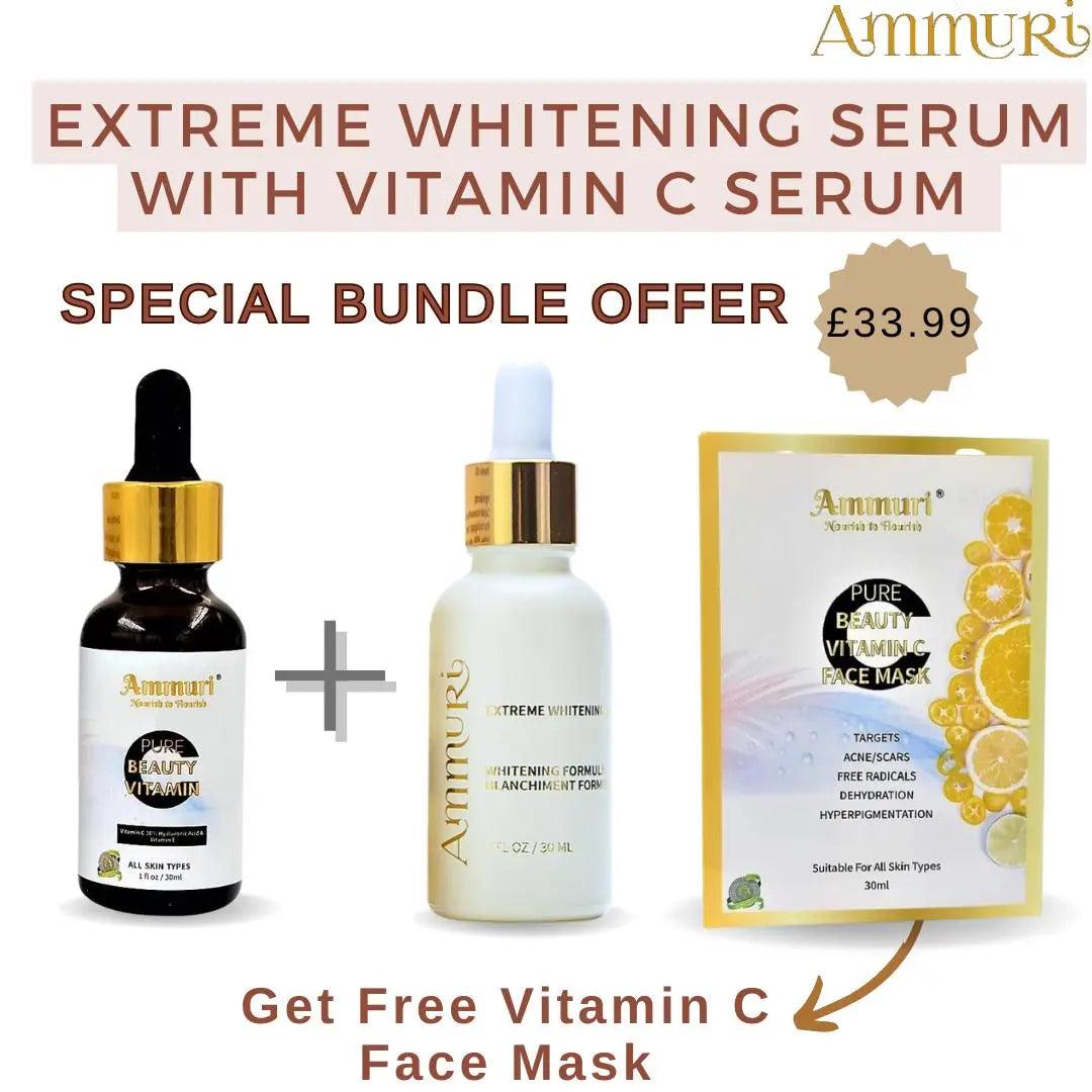Extreme Whitening Serum Kojic Acid Lightening Serum & Ammuri Vitamin C Serum for Face Free Vitamin C Face Mask