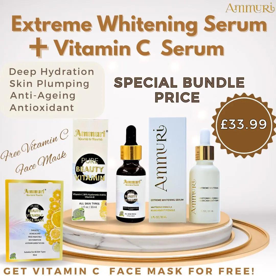 Extreme Whitening Serum Kojic Acid Lightening Serum & Ammuri Vitamin C Serum for Face Free Vitamin C Face Mask