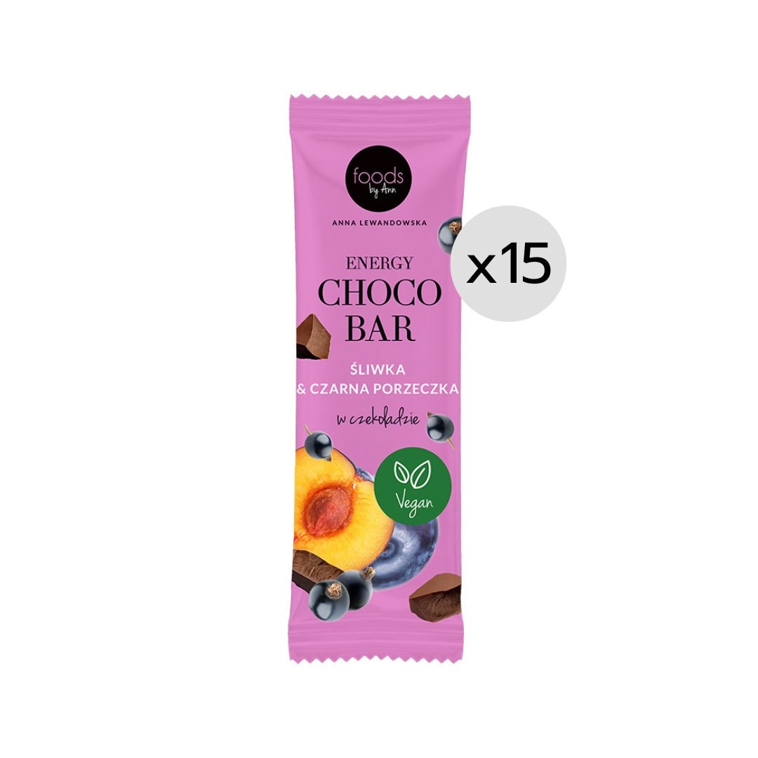 15x Energy Choco Bar Plum & Black Currant in Chocolate 35g
