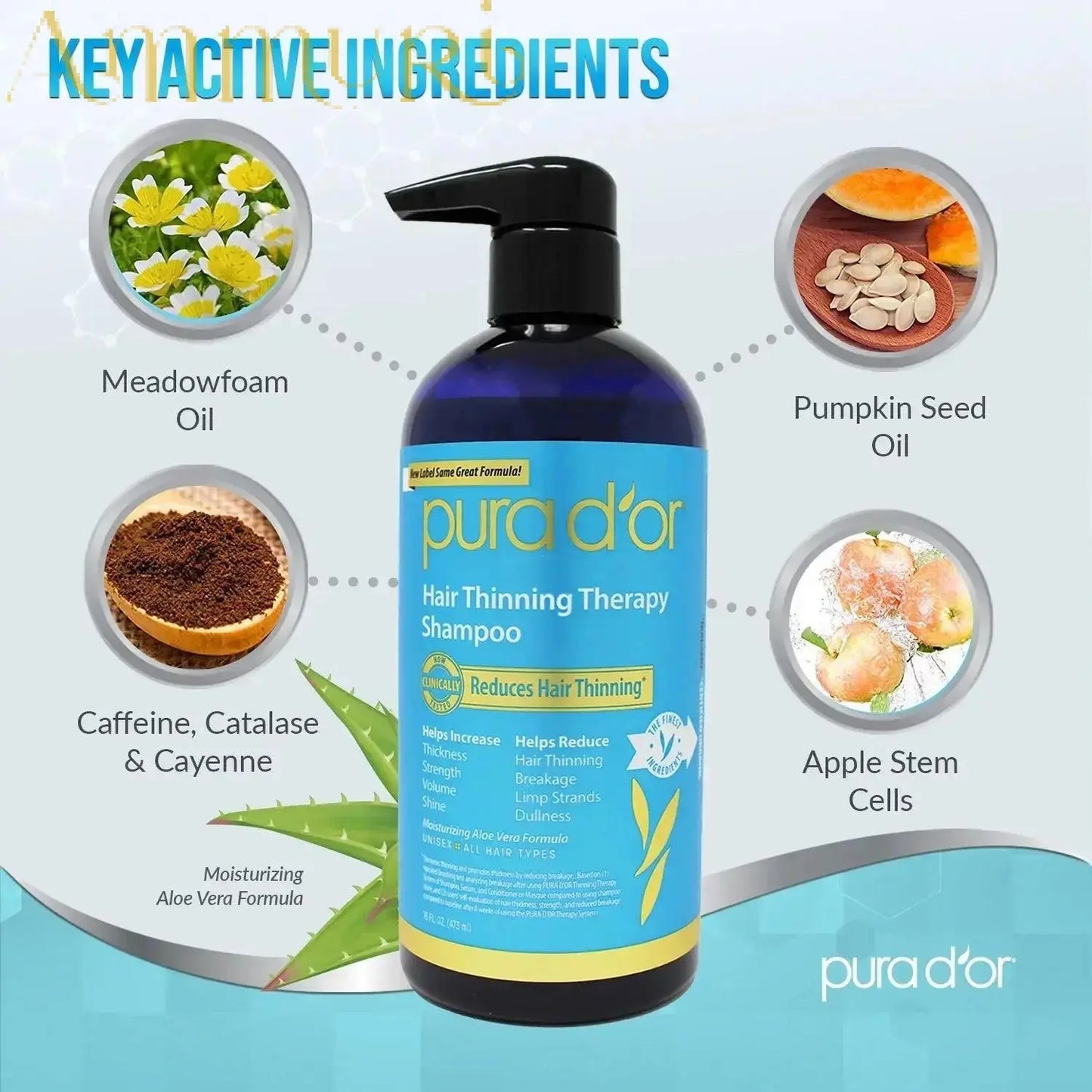 PURA D’OR Hair Thinning Therapy Shampoo – 473ML 16oz Hair Growth Set Hair loss Solution