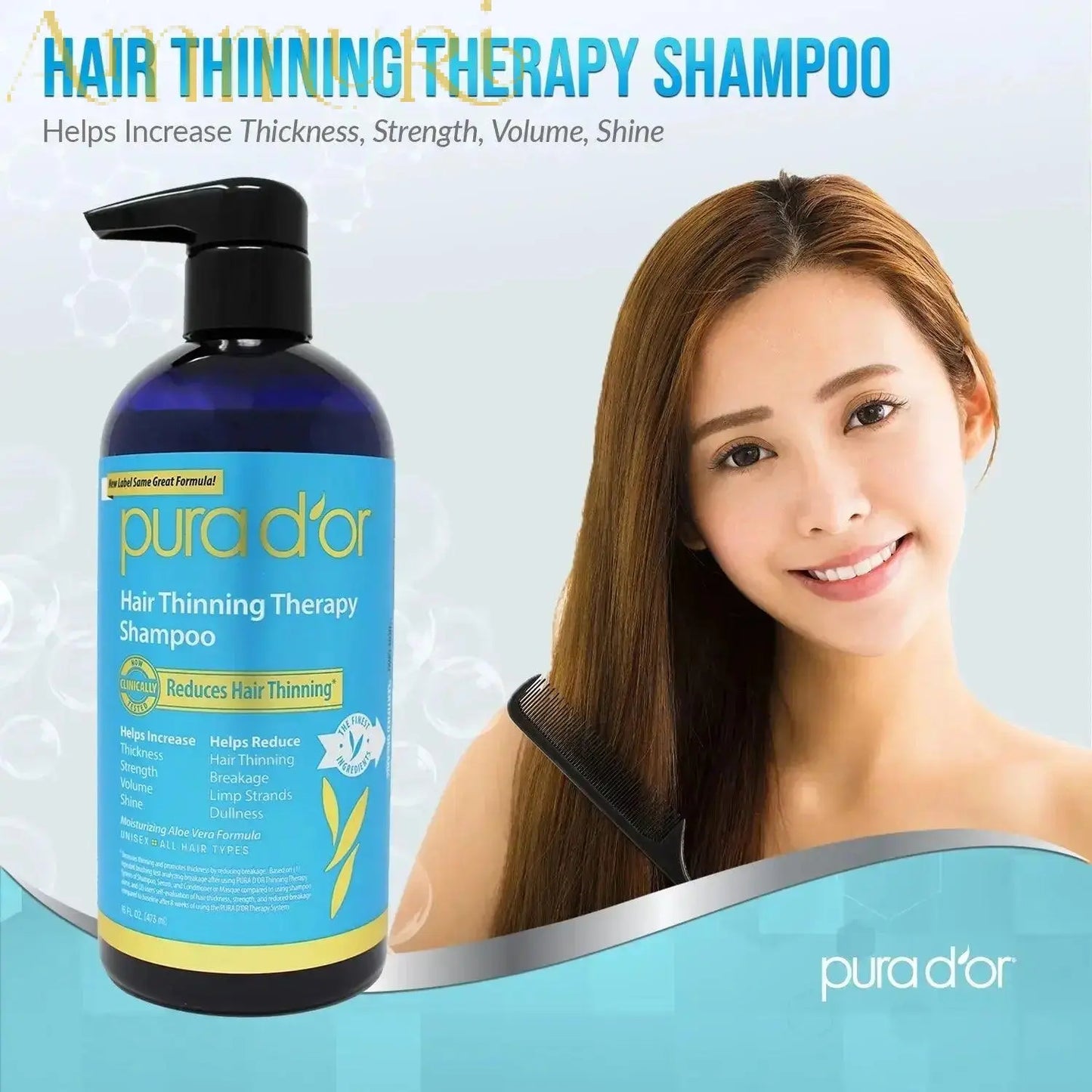 PURA D’OR Hair Thinning Therapy Shampoo – 473ML 16oz Hair Growth Set Hair loss Solution
