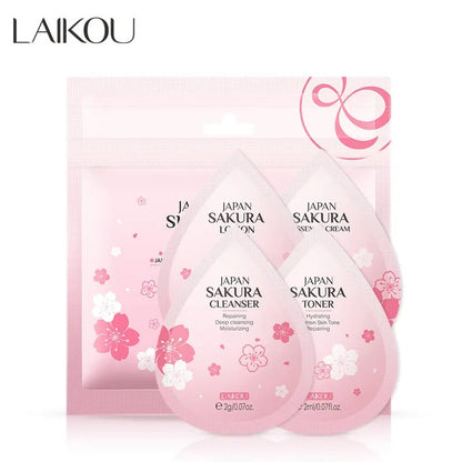 LAIKOU Sakura Skin Care Set 2g Deep Cleansing Cleanser Moisturizing Toner Repairing Lotion Anti-aging Face Cream Face Care 4 Pcs